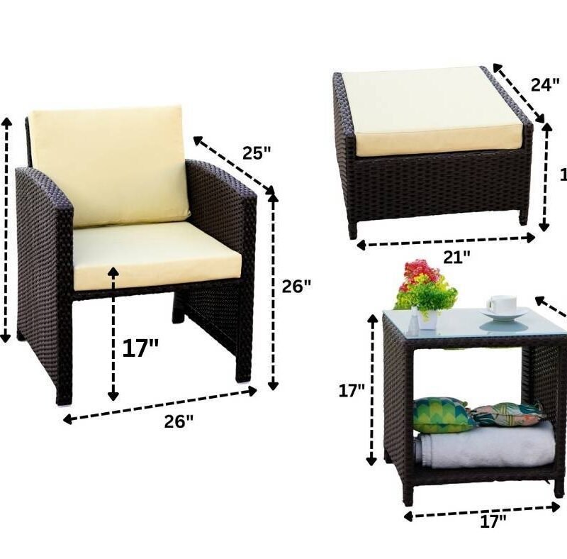 5 Piece Patio Wicker Chair and Ottoman Set (Dark Brown & Cream) - Image 2