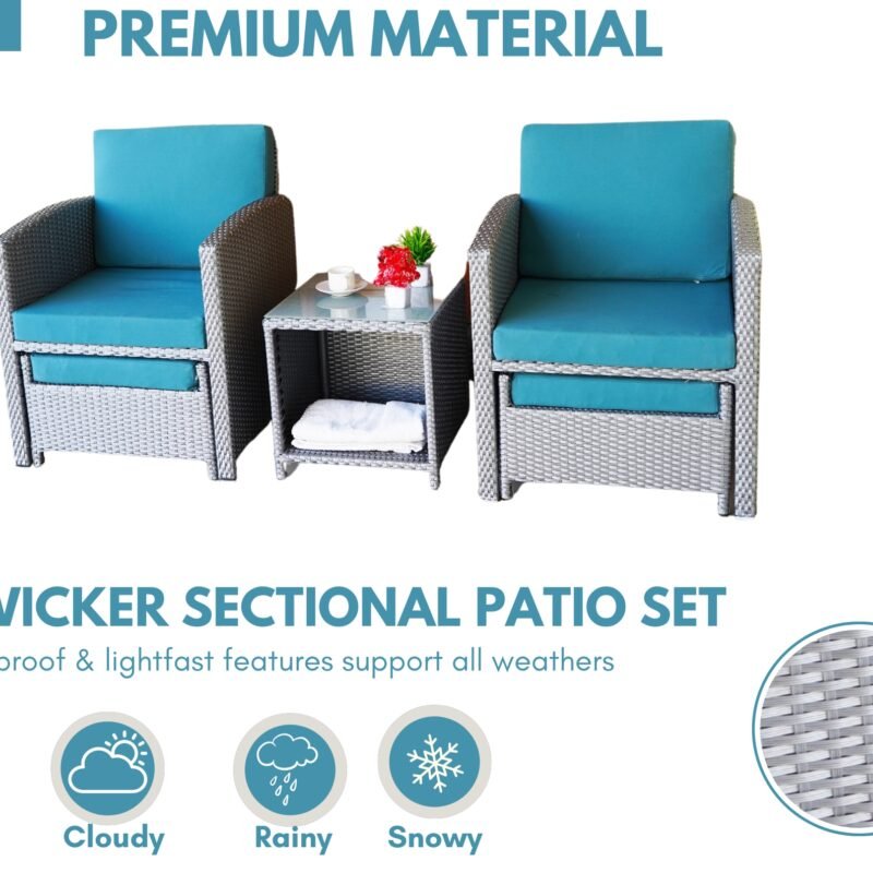 All Weather Wicker Patio 5 Piece Furniture (Silver Grey & Sky-Blue) - Image 5