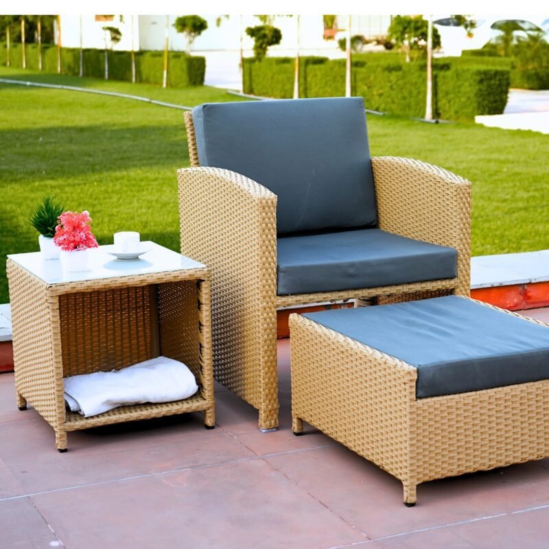 5 Piece Patio Wicker All Weather Sectional Furniture (Beige & Dark Grey) - Image 6
