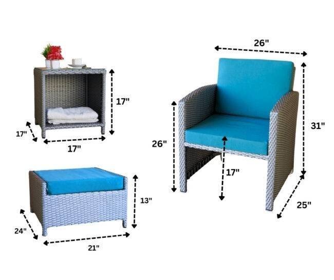 All Weather Wicker Patio 5 Piece Furniture (Silver Grey & Sky-Blue) - Image 2