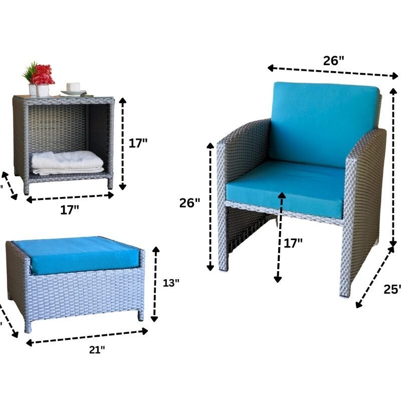 All Weather Wicker Patio 5 Piece Furniture (Silver Grey & Sky-Blue) - Image 2