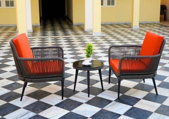 3 Piece Patio Outdoor All Weather Set (Grey & Orange) - Image 6