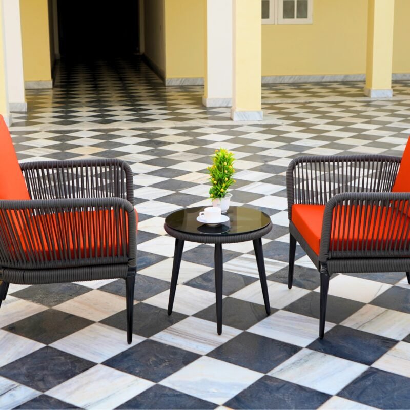 3 Piece Patio Outdoor All Weather Set (Grey & Orange) - Image 6