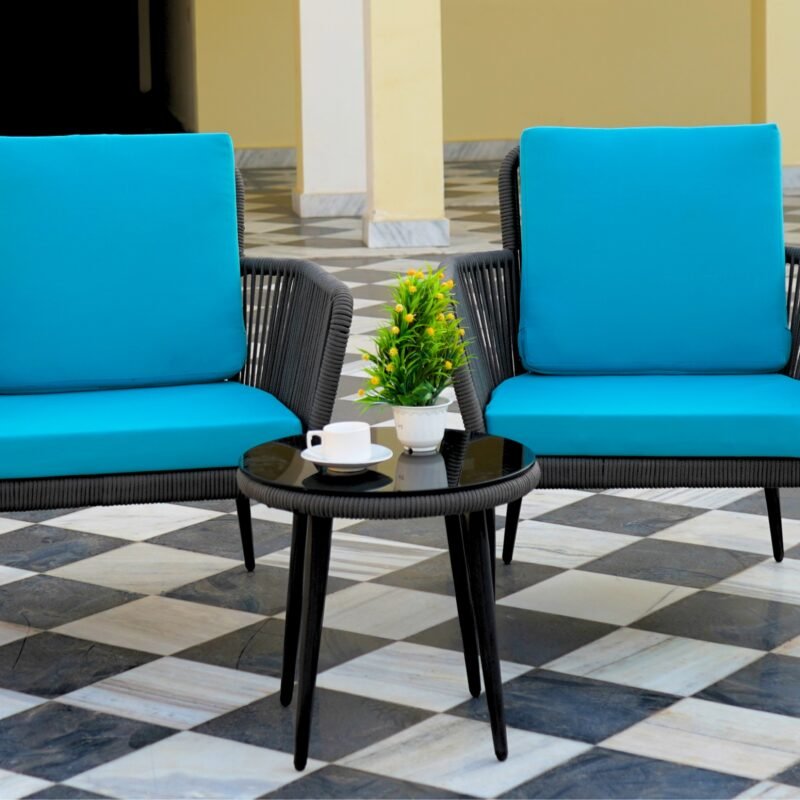 Outdoor Rope 3 Piece Bistro Patio Set (Grey & Sky-blue) - Image 3