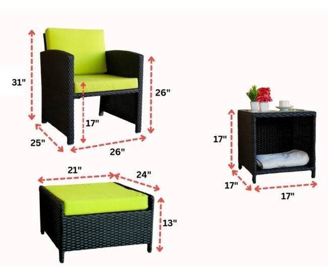 5-Piece Patio Set with Powder-Coated Iron Frame (Black & Light Green) - Image 2