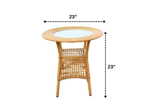 3 Piece Patio Beige HDPE Wicker Rattan Chair & Table Set - Image 3