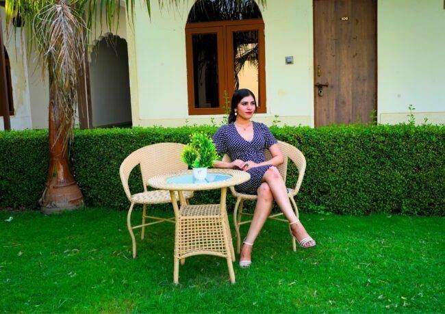 3 Piece Patio Beige HDPE Wicker Rattan Chair & Table Set - Image 6