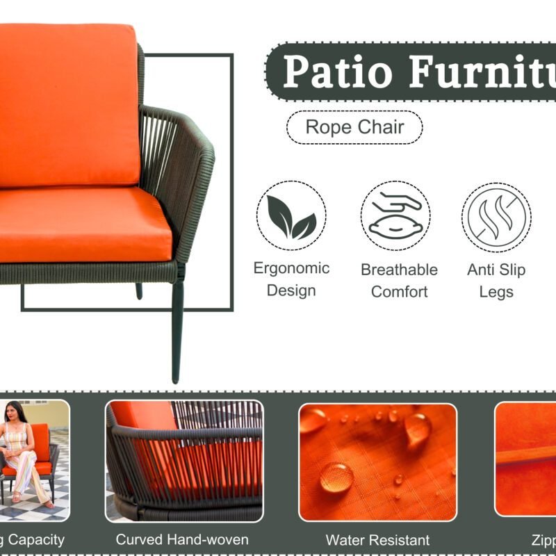 3 Piece Patio Outdoor All Weather Set (Grey & Orange) - Image 4