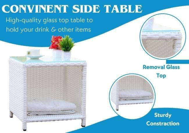 5-Piece Rattan Patio Set with Soft Cushion Chair & Ottoman (White & Sky-blue) - Image 5