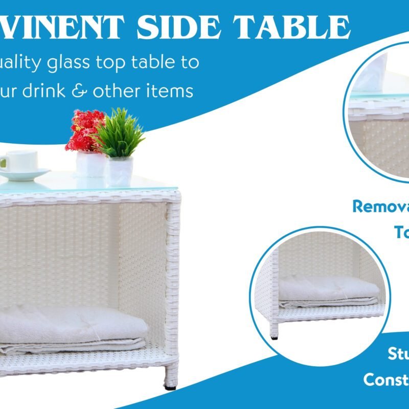 5-Piece Rattan Patio Set with Soft Cushion Chair & Ottoman (White & Sky-blue) - Image 5