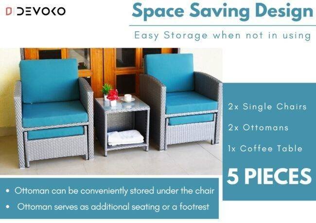 All Weather Wicker Patio 5 Piece Furniture (Silver Grey & Sky-Blue) - Image 7