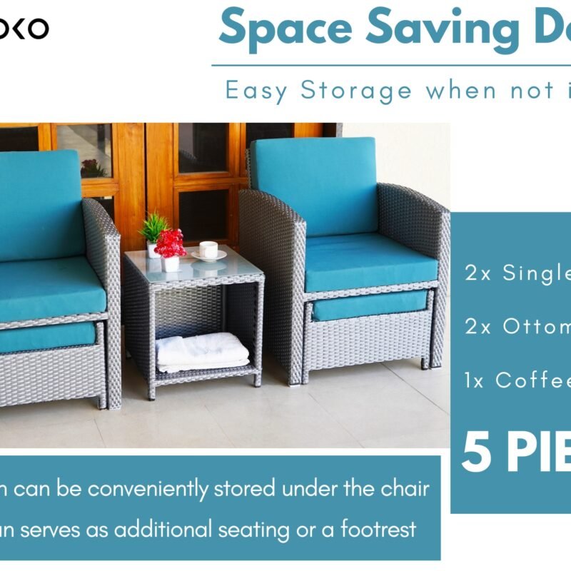 All Weather Wicker Patio 5 Piece Furniture (Silver Grey & Sky-Blue) - Image 7