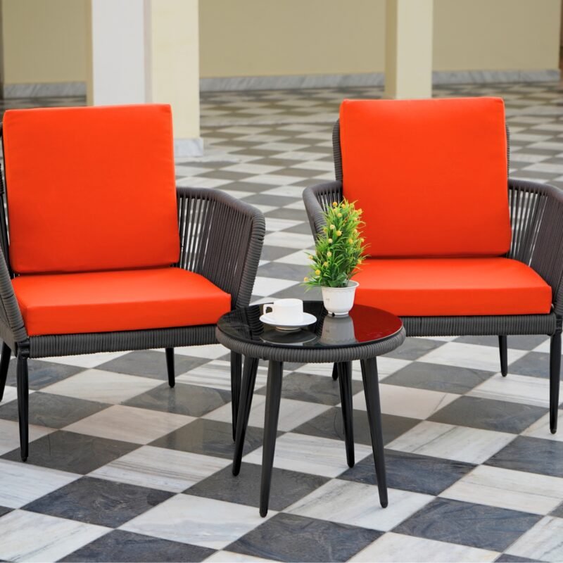 3 Piece Patio Outdoor All Weather Set (Grey & Orange) - Image 3