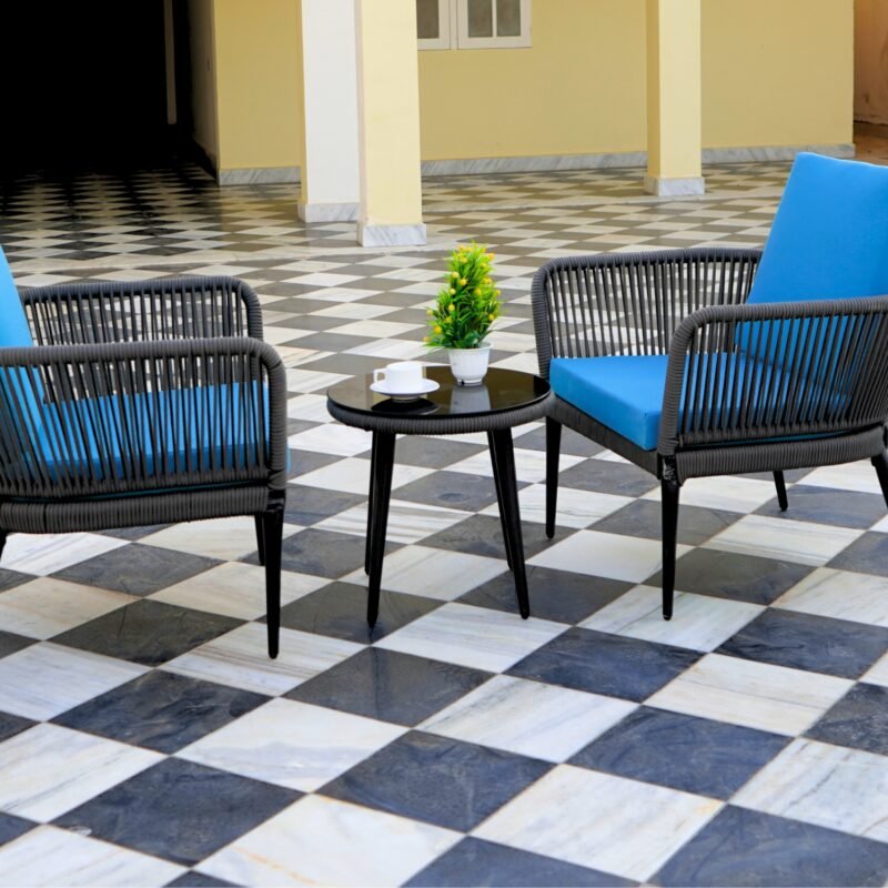 Outdoor Rope 3 Piece Bistro Patio Set (Grey & Sky-blue) - Image 6
