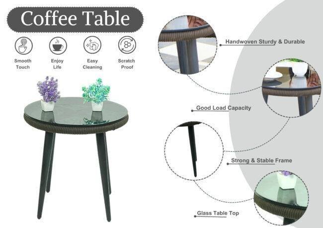 3 Piece Rope Patio Bistro Outdoor Conversation Set (Dark Brown & Cream) - Image 4