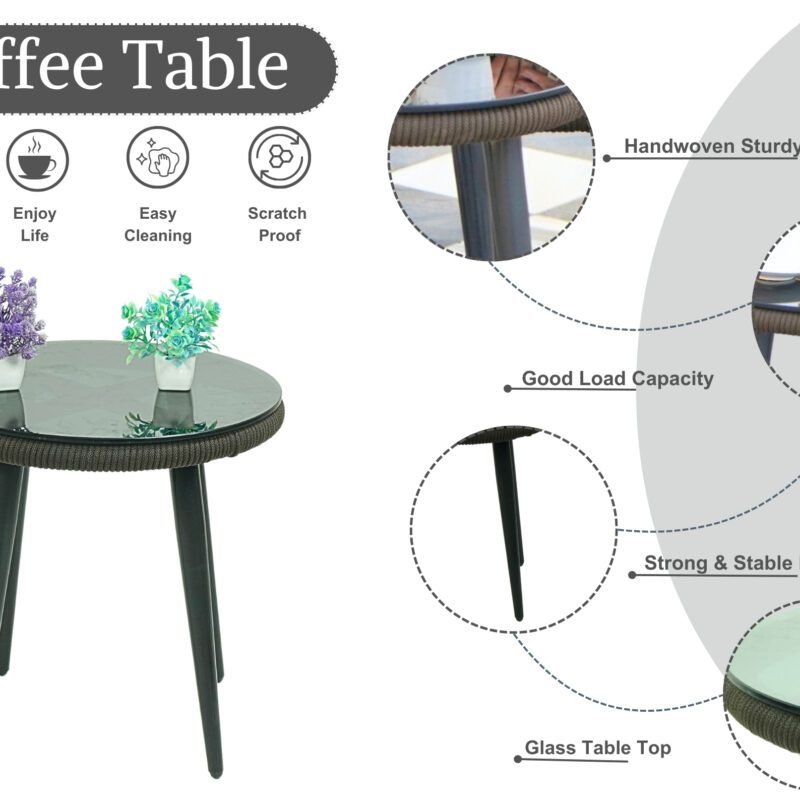 3 Piece Rope Patio Bistro Outdoor Conversation Set (Dark Brown & Cream) - Image 4