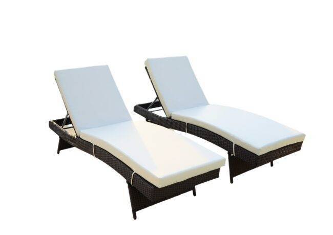 Set of 2 Outdoor Patio Recliner Lounger Chair with All Weather Cushions (Dark Brown & Off-white) - Image 4