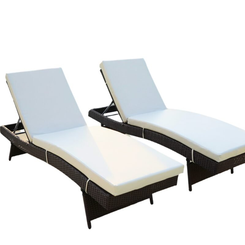 Set of 2 Outdoor Patio Recliner Lounger Chair with All Weather Cushions (Dark Brown & Off-white) - Image 4