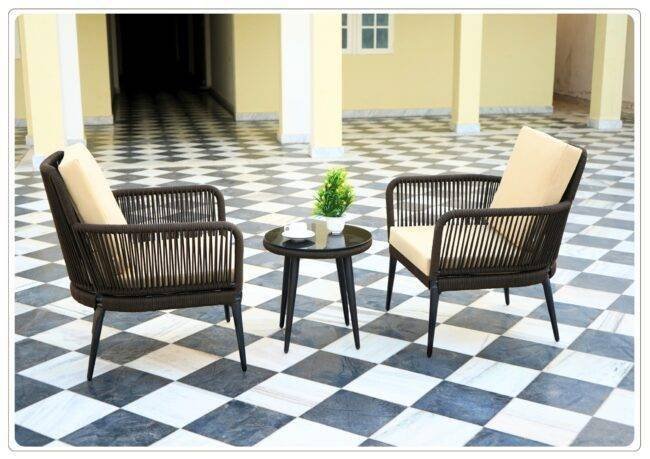3 Piece Rope Patio Bistro Outdoor Conversation Set (Dark Brown & Cream) - Image 5