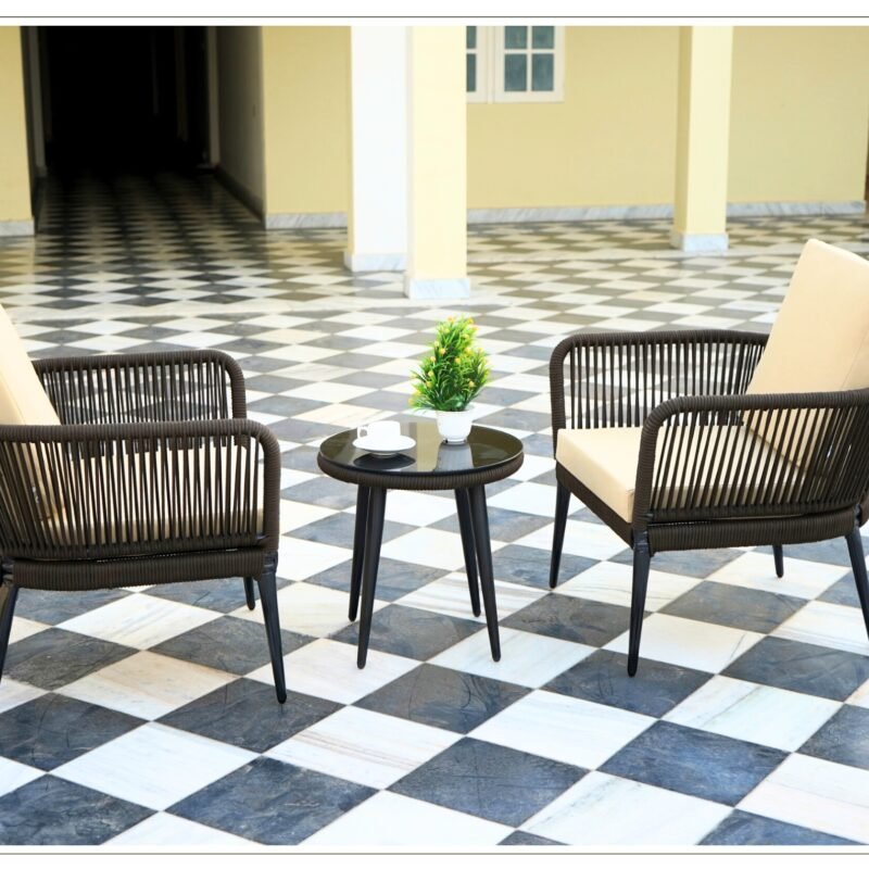 3 Piece Rope Patio Bistro Outdoor Conversation Set (Dark Brown & Cream) - Image 5