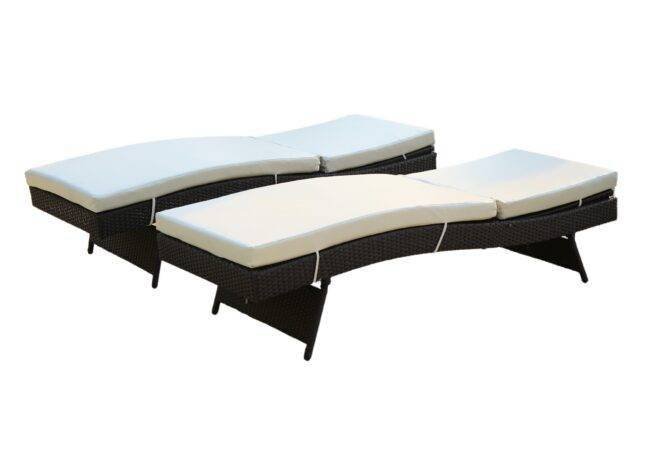 Set of 2 Outdoor Patio Recliner Lounger Chair with All Weather Cushions (Dark Brown & Off-white) - Image 6