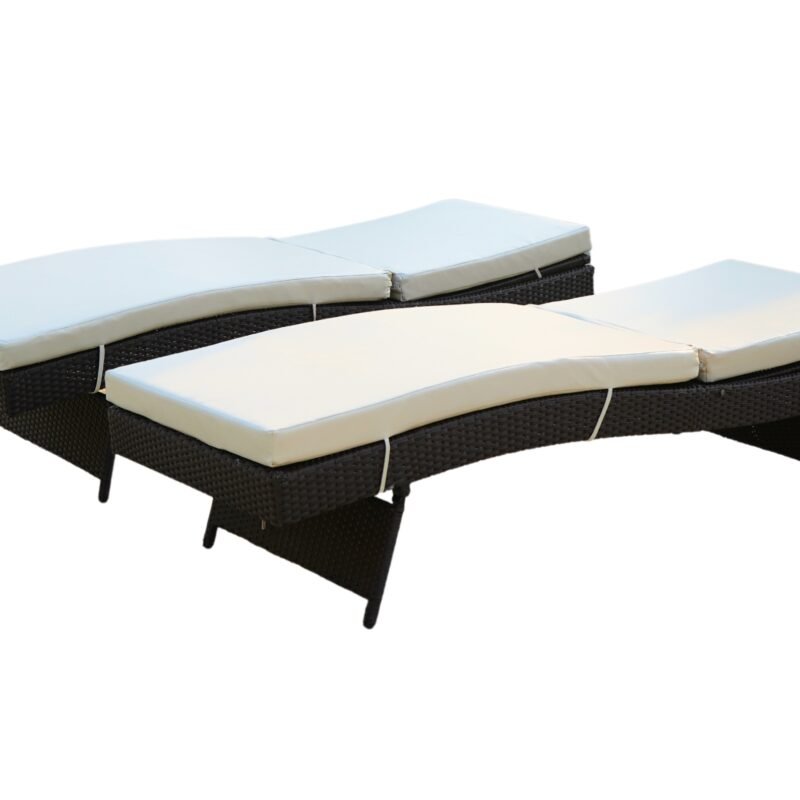 Set of 2 Outdoor Patio Recliner Lounger Chair with All Weather Cushions (Dark Brown & Off-white) - Image 6