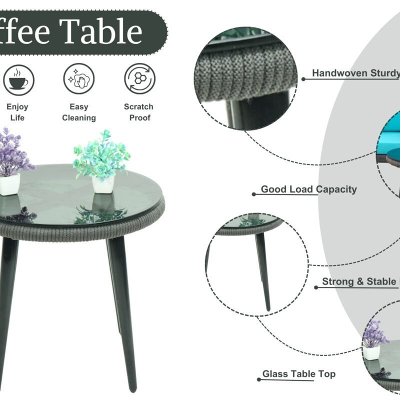 Outdoor Rope 3 Piece Bistro Patio Set (Grey & Sky-blue) - Image 5