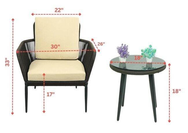 3 Piece Rope Patio Bistro Outdoor Conversation Set (Dark Brown & Cream) - Image 2