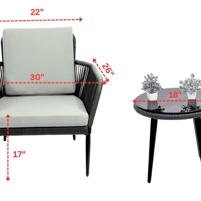 Outdoor Rope 3 Piece Bistro Patio Set (Grey & Sky-blue) - Image 2