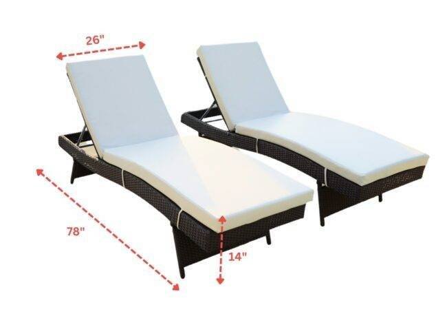 Set of 2 Outdoor Patio Recliner Lounger Chair with All Weather Cushions (Dark Brown & Off-white) - Image 2