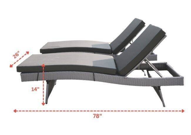 All-Weather HDPE Wicker Outdoor Chaise Lounge Chair Set of 2 (Silver Grey & Grey) - Image 2