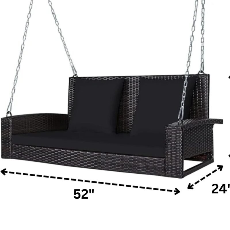 All Weather Outdoor Wicker Hanging 2-Person Swing Chair with Cushions (Dark Brown & Black) - Image 2