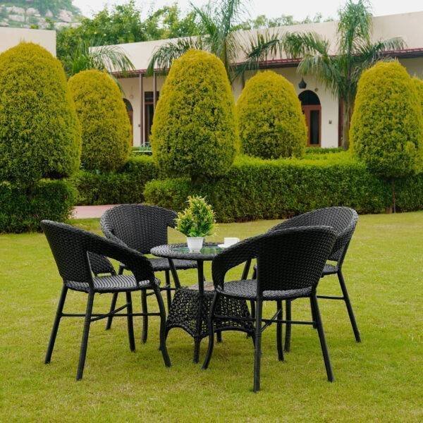 5-Piece Outdoor Rattan Wicker Patio Bistro Set (Black)