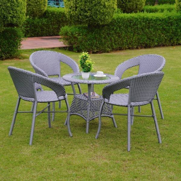 5-Piece Outdoor Rattan Wicker Patio Bistro Set (Silver Grey)