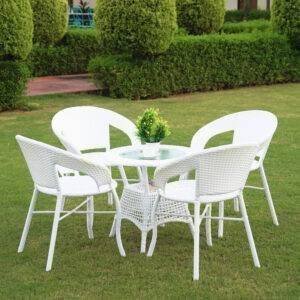 5-Piece Outdoor Rattan Wicker Patio Bistro Set (White)