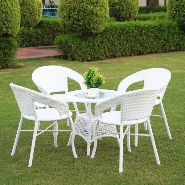 5-Piece Outdoor Rattan Wicker Patio Bistro Set (White)