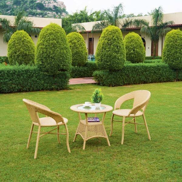 Outdoor All Weather Rattan Wicker 3-Piece Patio Bistro Set (Beige)