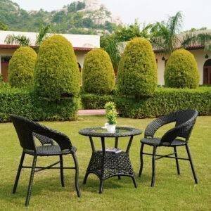 Outdoor All Weather Rattan Wicker 3-Piece Patio Bistro Set (Black)