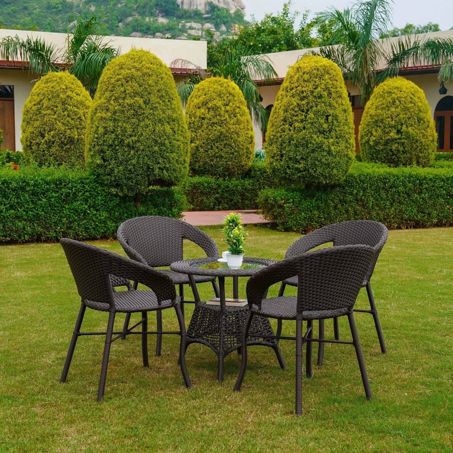 5-Piece Outdoor Rattan Wicker Patio Bistro Set (Dark Brown)