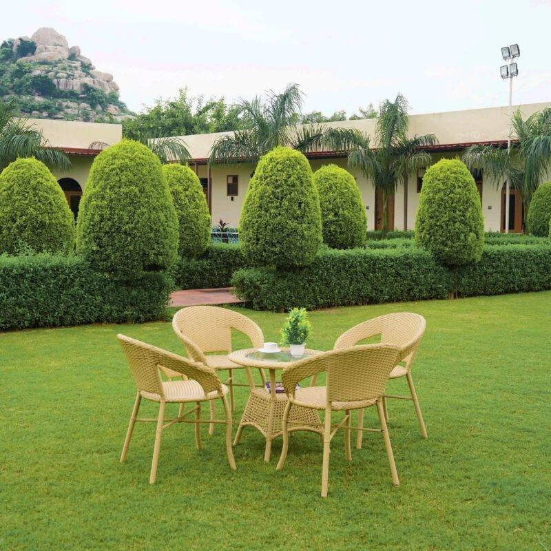 5-Piece Outdoor Rattan Wicker Patio Bistro Set (Beige)