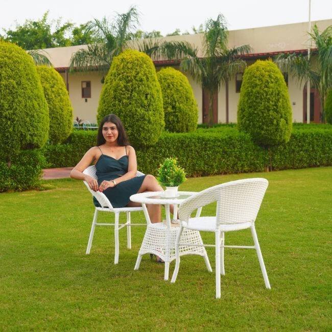 Outdoor All Weather Rattan Wicker 3-Piece Patio Bistro Set (White) - Image 2
