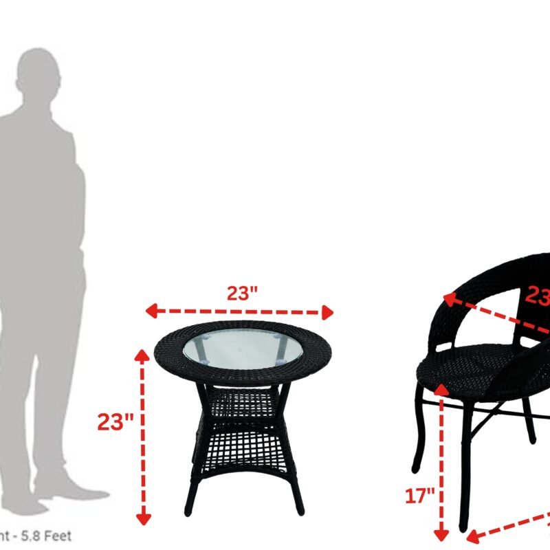 Outdoor All Weather Rattan Wicker 3-Piece Patio Bistro Set (Black) - Image 3