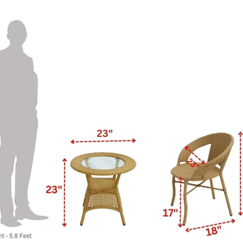 Outdoor All Weather Rattan Wicker 3-Piece Patio Bistro Set (Beige) - Image 3