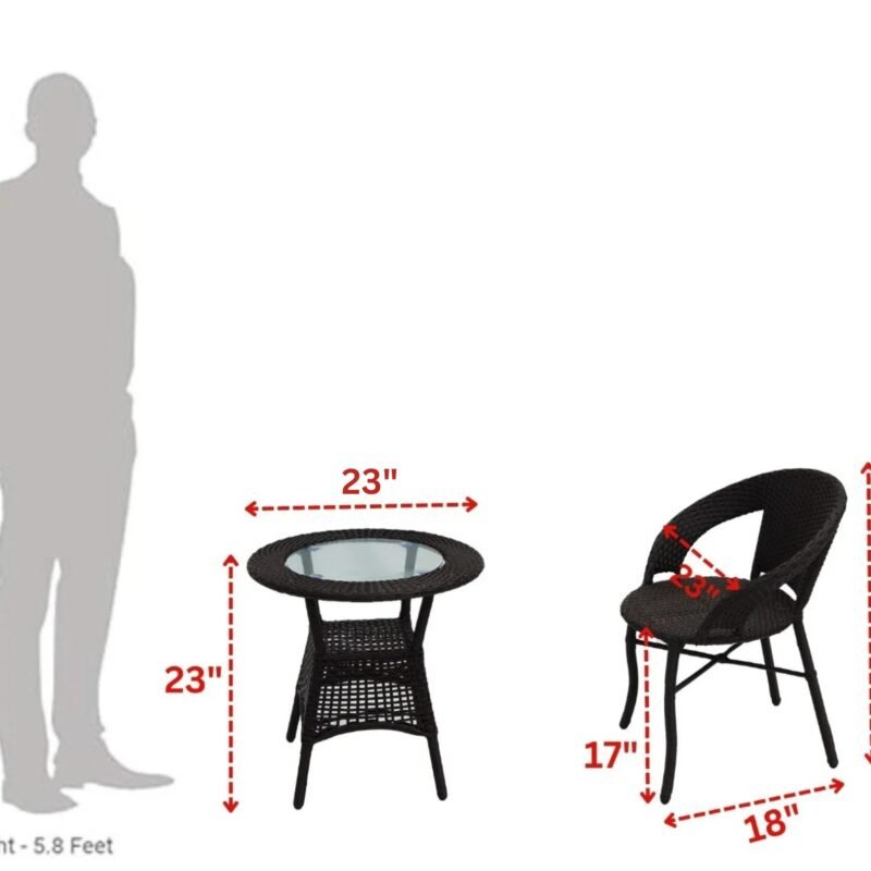 Outdoor All Weather Rattan Wicker 3-Piece Patio Bistro Set (Dark Brown) - Image 3