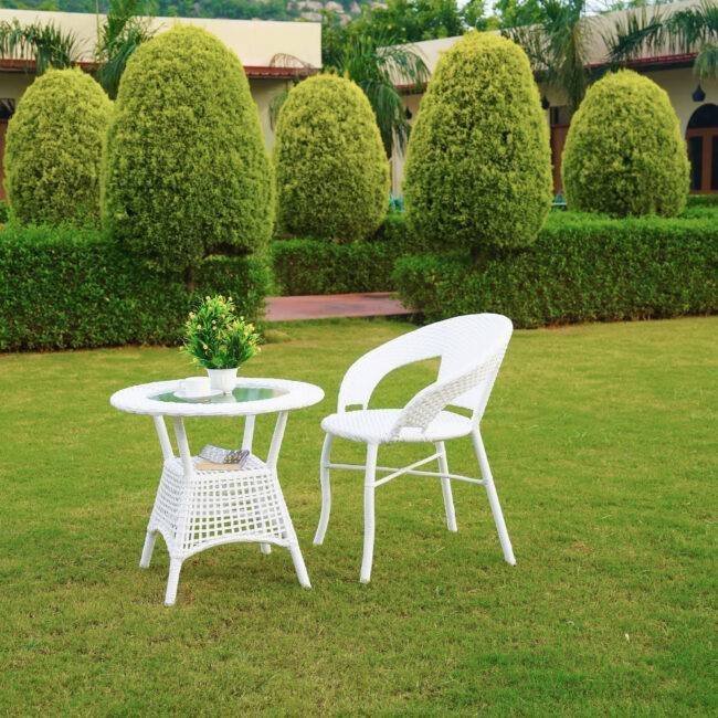 Outdoor All Weather Rattan Wicker 3-Piece Patio Bistro Set (White) - Image 5