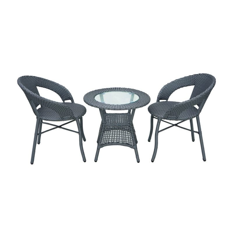 Outdoor All Weather Rattan Wicker 3-Piece Patio Bistro Set (Silver Grey) - Image 5