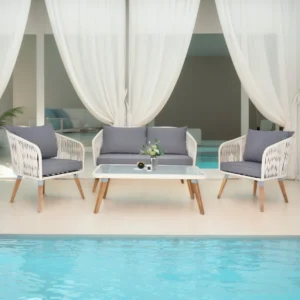 Outdoor Rope 4-Piece Sofa Set (White & Grey)