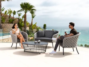 Outdoor Grey Rope 4 Piece Patio Sofa Set with Dark Grey Cushions