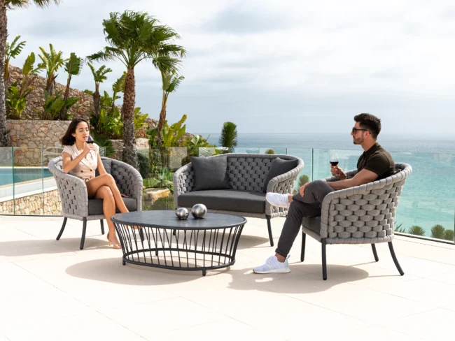 Outdoor Grey Rope 4 Piece Patio Sofa Set with Dark Grey Cushions