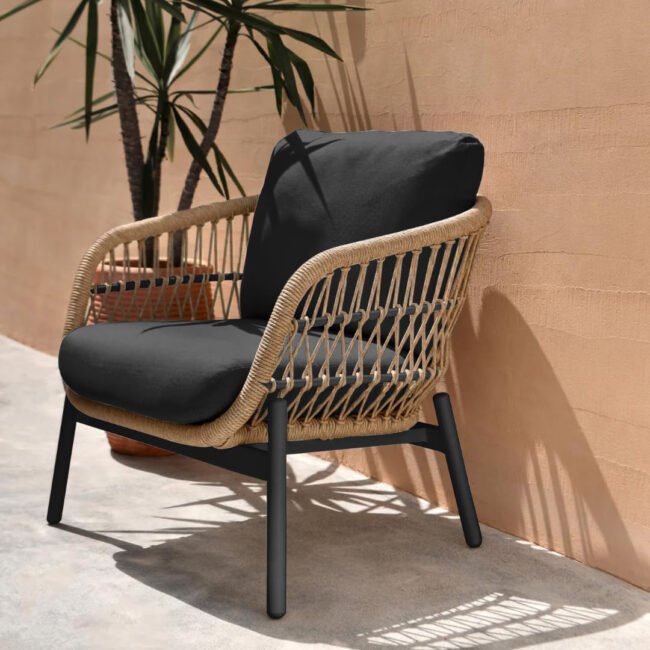 Outdoor Garden 4 Seater Rope Sofa (Beige & Black) - Image 7